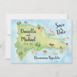 Akvarell Dominikanska Republiken Karta Spara datum Datumet