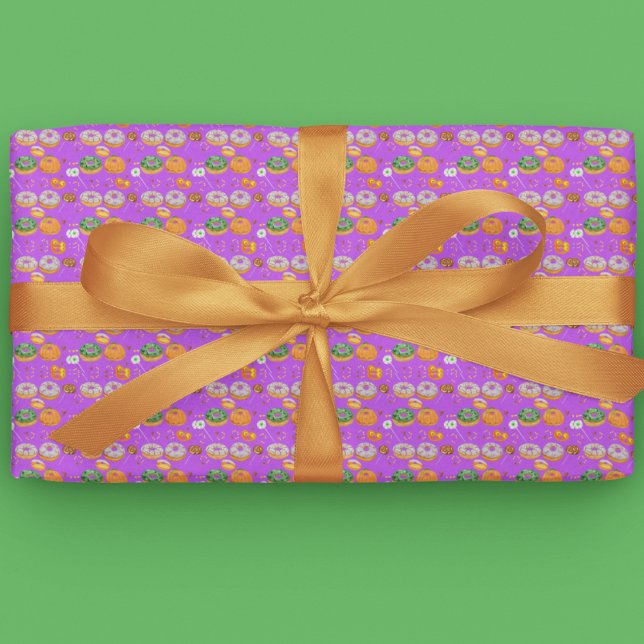 Akvarell Donut-licious Glad Halloween Godis Presentpapper (Great wrapping paper for Halloween fun or birthday!)