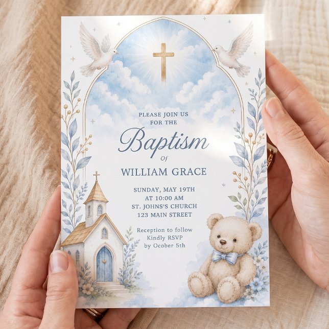Akvarell Dop Teddybjörn Inbjudningar (Skapare uppladdad)