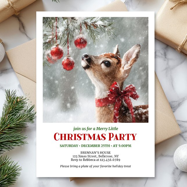Akvarell dov snöig skog lugn vinter jul inbjudningar (Watercolor fawn snowy forest serene winter Christmas invite

)