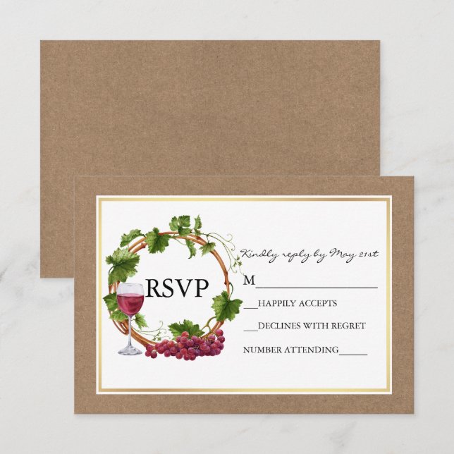 Akvarell Druvstammar Träkrans Kraft Bröllop OSA Kort (Fram/baksida)