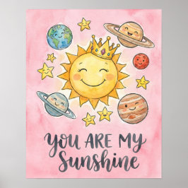 Akvarell "Du är min solsken" Söta rymdbarn Poster