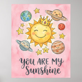 Akvarell "Du är min solsken" Söta rymdbarn Poster