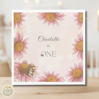 Akvarell Echinacea & Humla 1-årsdag Pappersservett