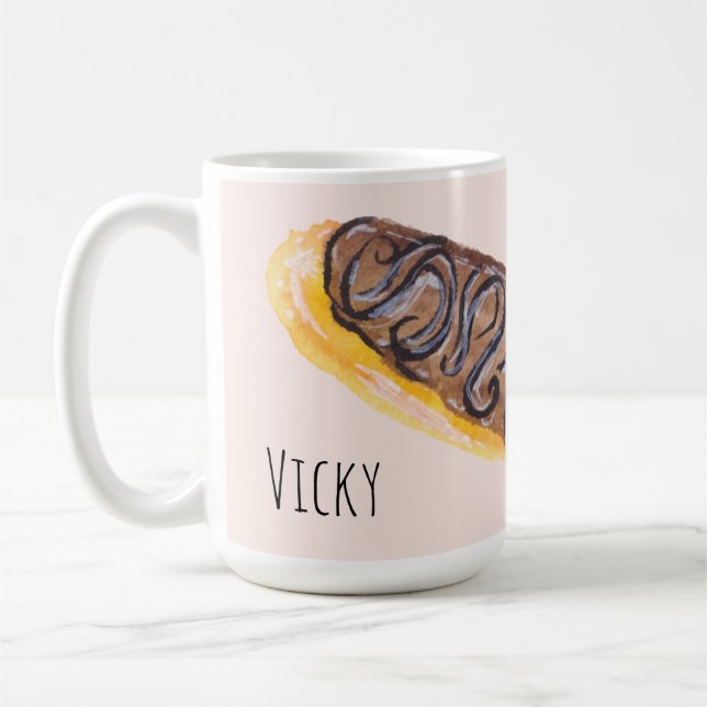 Akvarell Éclair Munkar Kul Nyckfull Rosa Kaffemugg (Vänster)