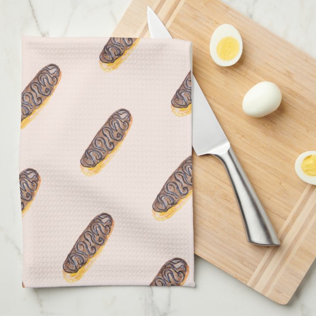 Akvarell Éclair Munkar Kul Nyckfull Rosa Kökshandduk (Vikt i Fjärdedel)