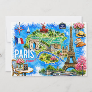 Akvarell Eiffeltornet Paris Frankrike Landmärke Inbjudningar