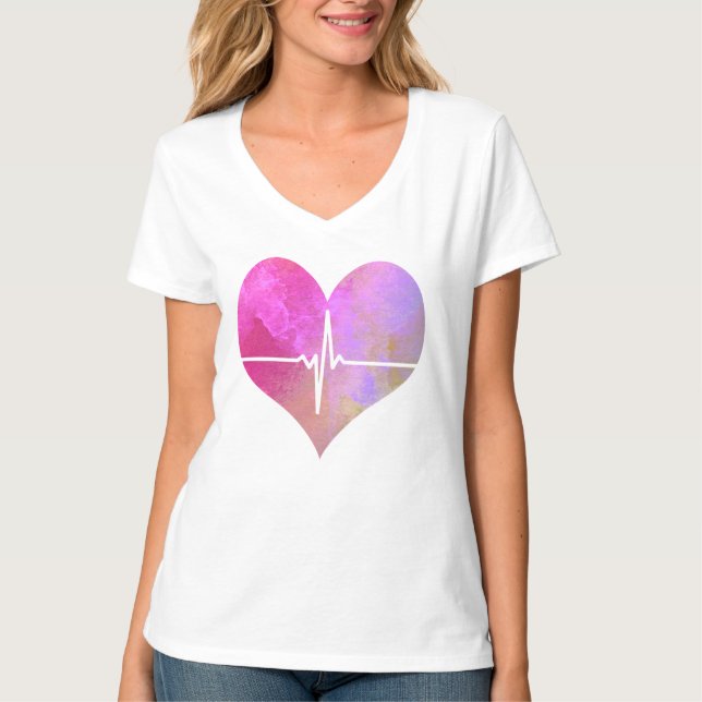Akvarell EKG-hjärta T-shirt (Framsida)