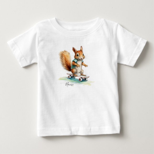 Akvarell Ekorre Skateboard T Shirt (Framsida)