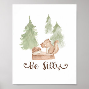 Akvarell Ekorre Skogstema Var Busig Barnkammare Poster