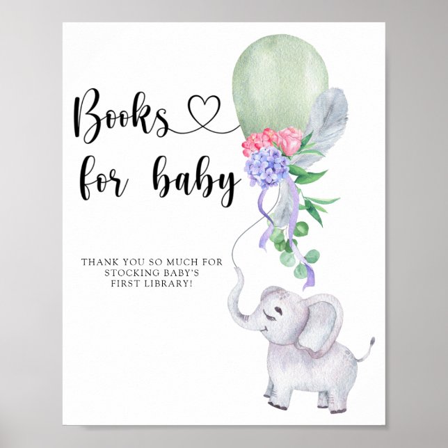 Akvarell Elefant & Ballong - böcker för bebisar Poster (Framsidan)