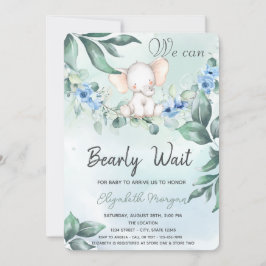 Akvarell Elefant Blå Rosor Baby Shower Inbjudningar