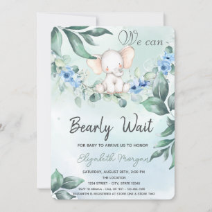 Akvarell Elefant Blå Rosor Baby Shower Inbjudningar