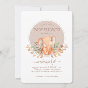 Akvarell Elefant Boho Safari Baby Shower Inbjudningar