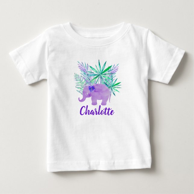 Akvarell Elefant Djungel Tropisk Anpassningsbar Tee (Framsida)