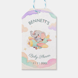 Akvarell Elefant Flygplan Baby Shower Presentkort Presentetikett