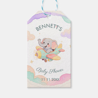 Akvarell Elefant Flygplan Baby Shower Presentkort Presentetikett