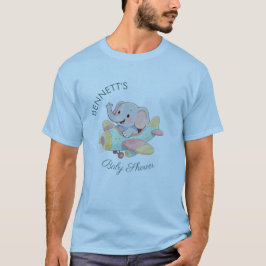 Akvarell Elefant Flygplan Baby Shower T-Shirt