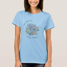 Akvarell Elefant Flygplan Baby Shower T-Shirt