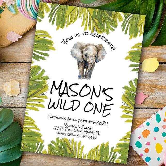 Akvarell Elefant Första Födelsedag Inbjudningar (Skapare uppladdad)