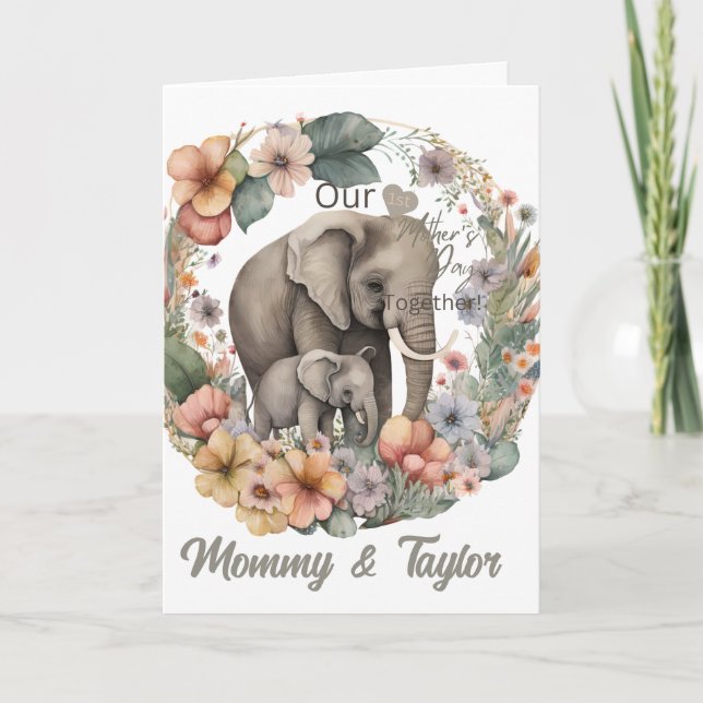 Akvarell Elefant Första Mors Dag Kort (Framsida)