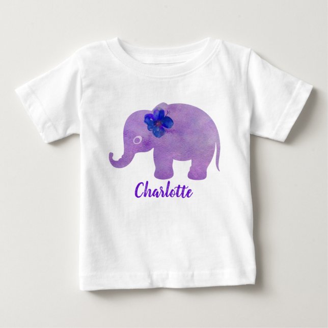 Akvarell Elefant Hibiskus Anpassningsbar T-shirt (Framsida)