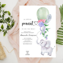 Akvarell Elefant och Ballong Baby Shower