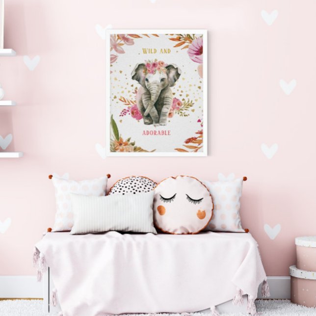 Akvarell Elefant Rosa Blommor Flickrum Poster (Skapare uppladdad)