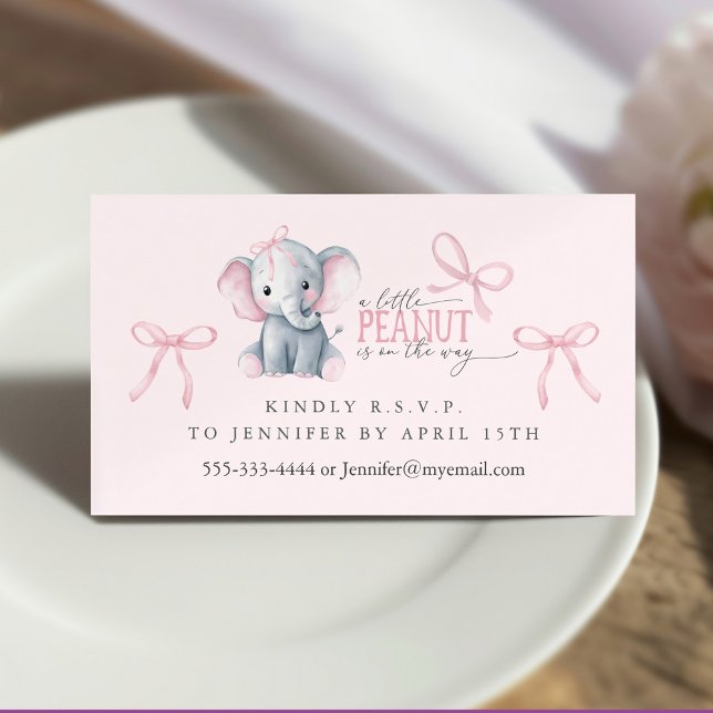 Akvarell Elefant Rosa Slöja Svarsenhet Kort (Watercolor Elephant Pink Bow RSVP Enclosure Card)