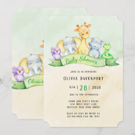 Akvarell Elefant & Vänner Baby Shower Inbjudningar