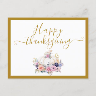 Akvarell Elegant Blommig Pumpa Thanksgiving Helg Vykort