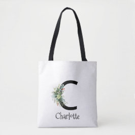 Akvarell elegant bokstav blomma vit tygkasse