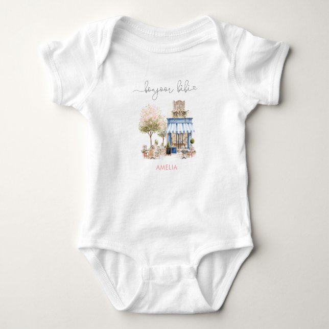 Akvarell Elegant Bonjoor bebe Bebis Dusj T Shirt (Framsida)