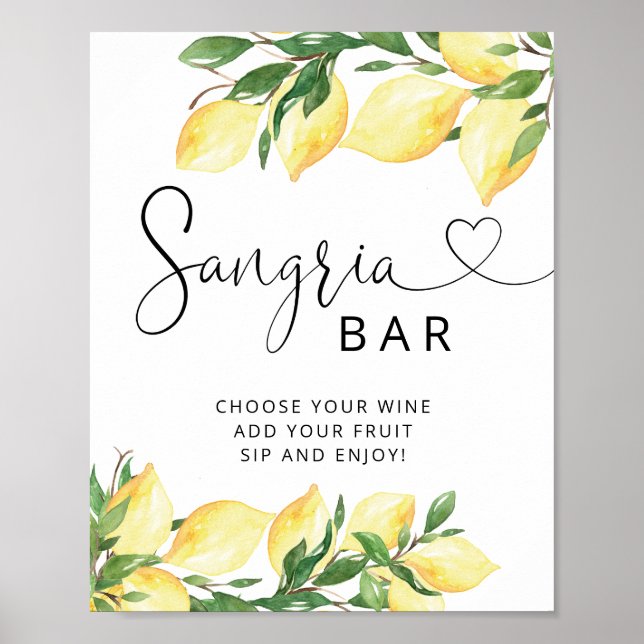 Akvarell Elegant Citron-Sangriabar-skylt Poster (Framsidan)