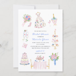 Akvarell Elegant handritad rosa blå   Bröllop S Inbjudningar
