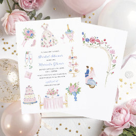 Akvarell Elegant handritad rosa blå   Bröllop S Inbjudningar