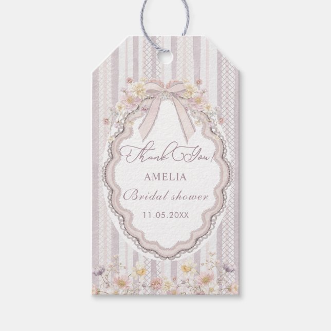 Akvarell Elegant Pastell vildblomma rosett spets B Presentetikett (Framsidan)