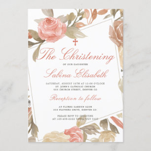 Akvarell Elegant Rosa Blommig Dopceremoni Inbjudningar