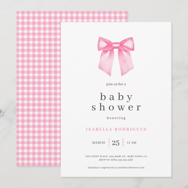 Akvarell Elegant Rosa Rosett Baby Shower Inbjudan (Fram/baksida)