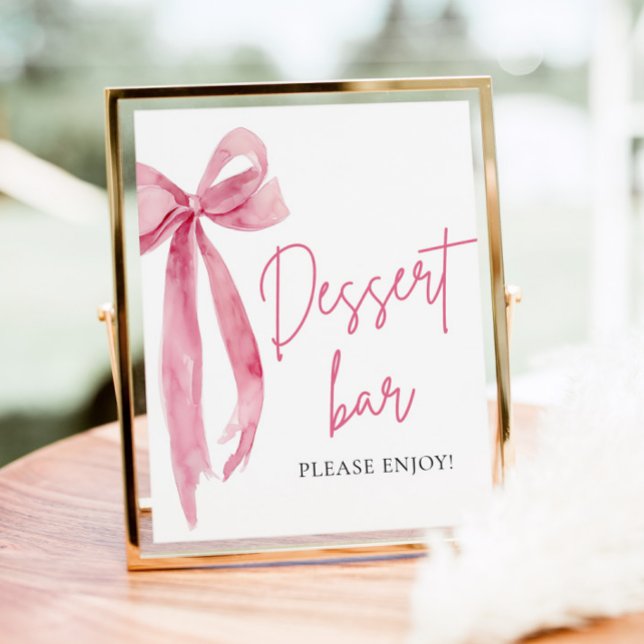 Akvarell Elegant Rosa Rosett Efterrätter Barskylt Poster (Watercolor Elegant Blush Pink Bow Dessert Bar Sign)