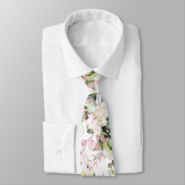 Akvarell Elegant Rosabränd Gummiträd Slips (Bunden)