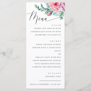 Akvarell elegant script floral boho bröllop meny