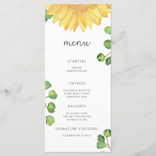 Akvarell elegant solros minimalistisk meny