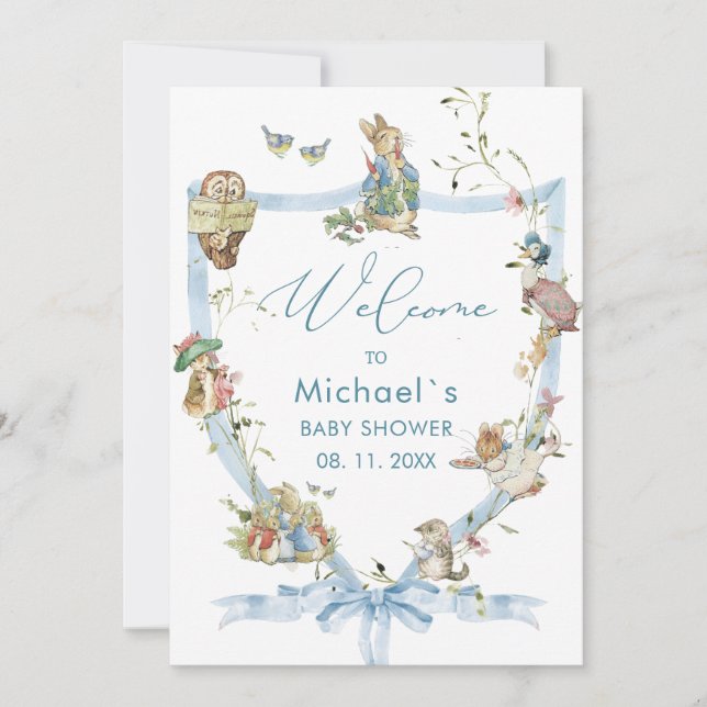 Akvarell Elegant Vildblomma Peter Rabbit baby s Inbjudningar (Framsida)