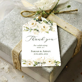 Akvarell Elegant Vit Ros Blommig Tack Presentetikett