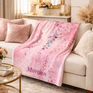 Akvarell Eleganta Rankor med Rosa Bakgrund Fleecefilt
