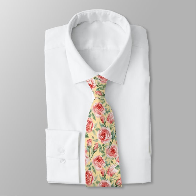 Akvarell Eleganta Rosa Rosor Bröllop      Slips (Bunden)