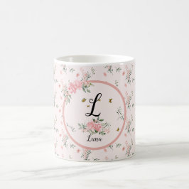 Akvarell Eleganta Rosa Rosor med Fjärilar Kaffemugg