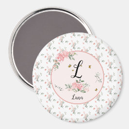 Akvarell Eleganta Rosa Rosor med Fjärilar Magnet