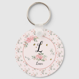 Akvarell Eleganta Rosa Rosor med Fjärilar Nyckelring